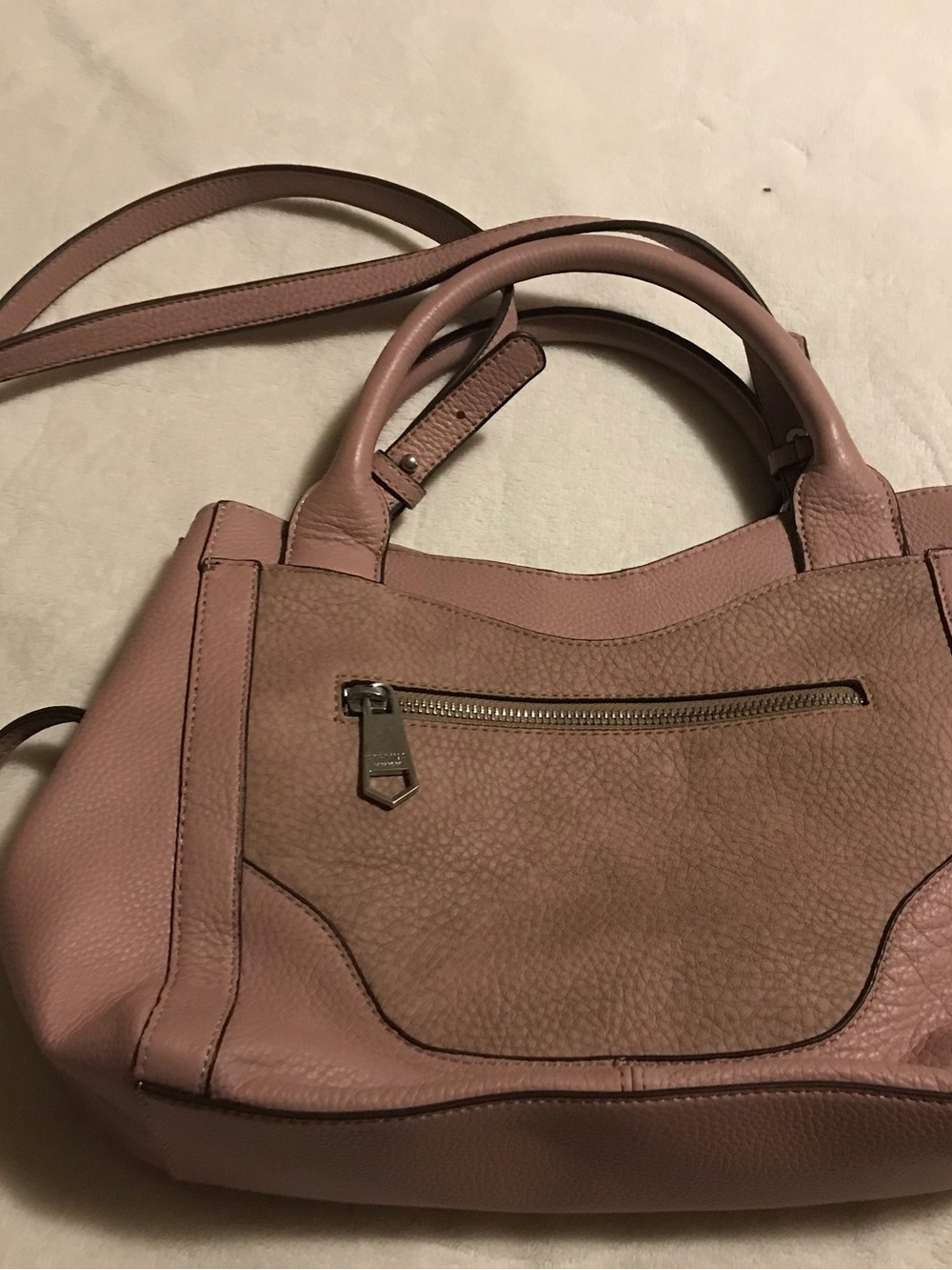 Perlina Leather Satchel Bag Dusty Rose Crossbody Shoulder Purse